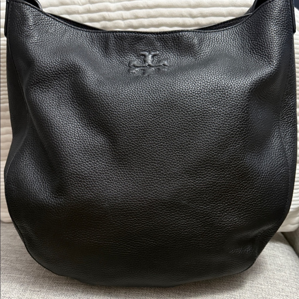 Tory Burch Black Pebbled Leather Hobo Bag